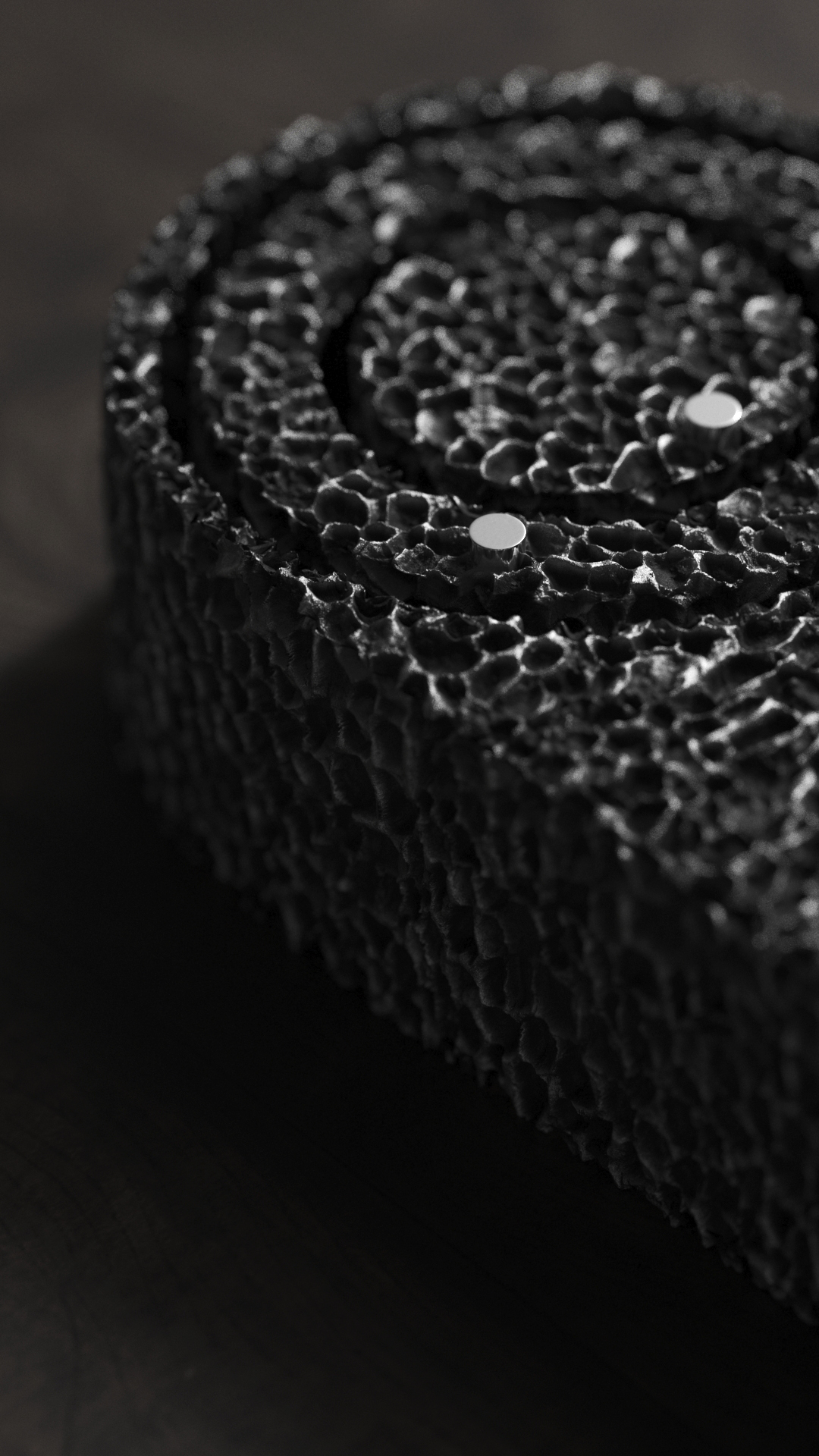 Closeup of From Foam to Dust Table clock showing texture and detail of the face