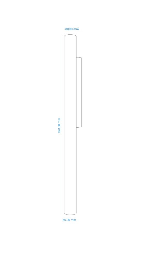 Technical drawing of a cylindrical wall-mounted fixture measuring 920 mm in height, with an 80 mm top diameter and 60 mm bottom diameter. A side protrusion indicates the mounting component.