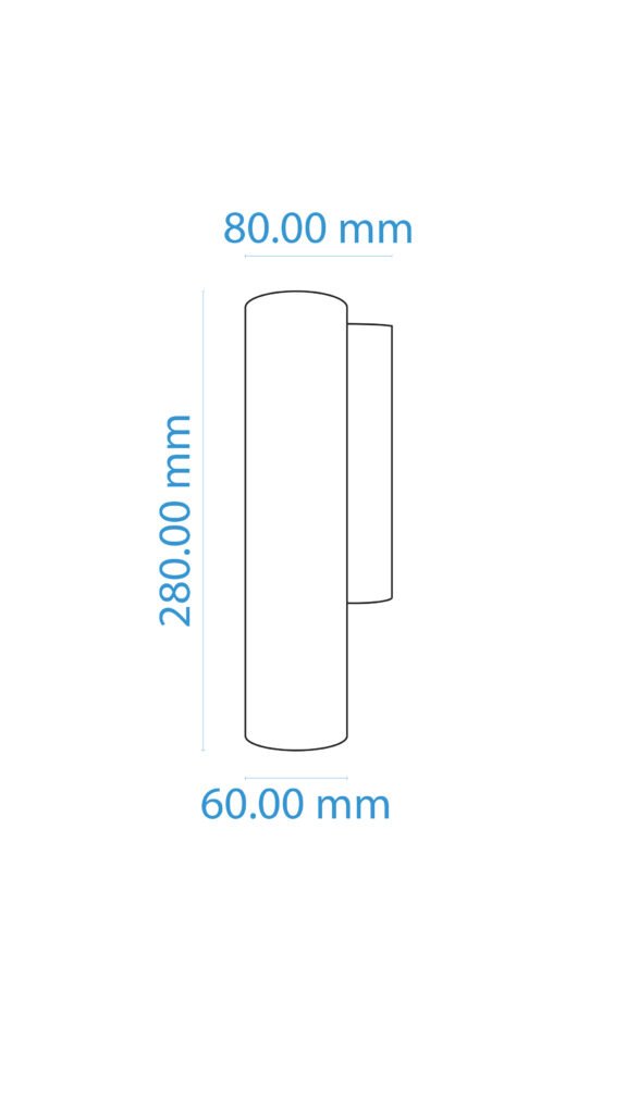 Technical drawing of a cylindrical object with textured stone-like surface. Labeled dimensions indicate 280 mm height, 80 mm width, and 60 mm depth, emphasizing minimalist, industrial design.