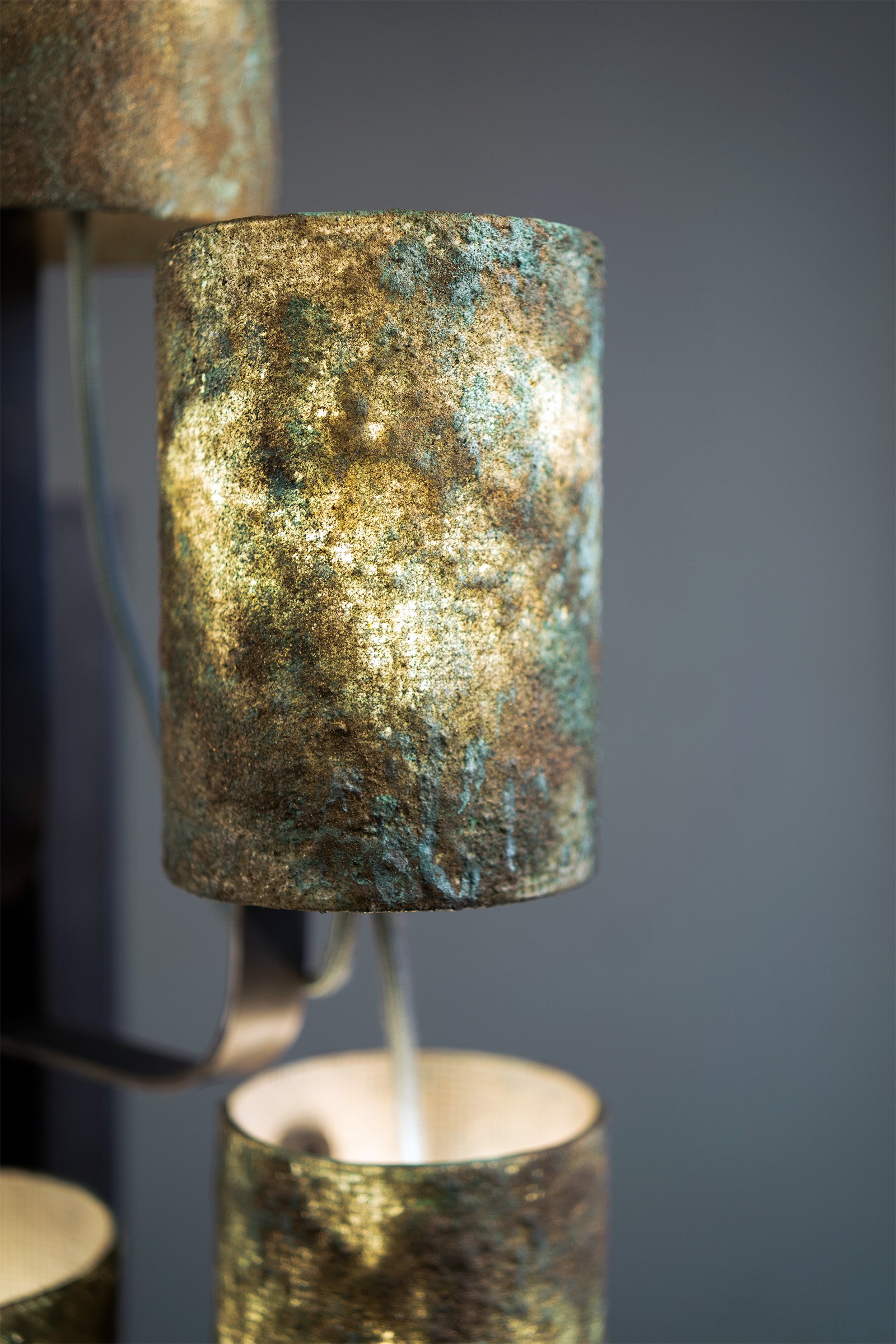 Closeup of lampshades with light on look like natural green stone