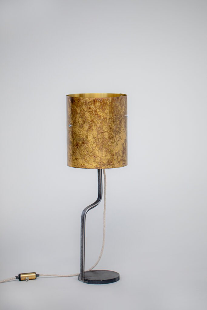Brass Barrel - Brass lampshade with warm colours made with nitric acid patina